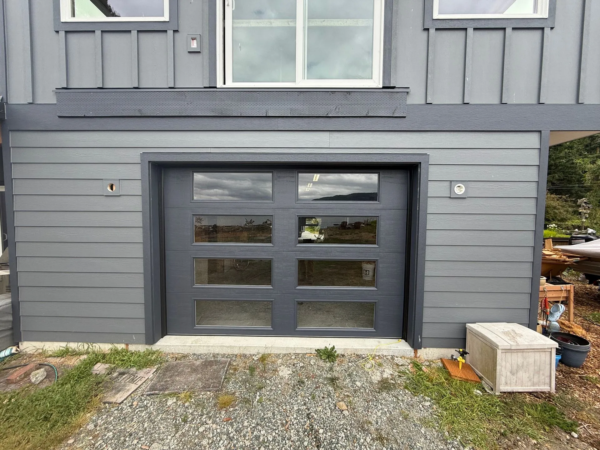 10x7 Vantage Flush door with four rows of glass, painted by the customer
